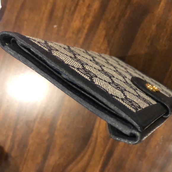 M GUCCI GG Monogram Navy Blue Leather Accent Long Bifold Wallet Vintage - Picture 11 of 17